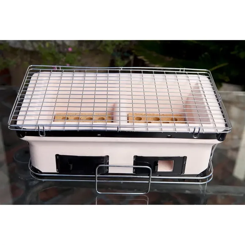 for Table Charcoal Hibachi Kebab Mini Japanese Ceramic Backyard Outdoor Cooking Steel White Restaurant Rectangle