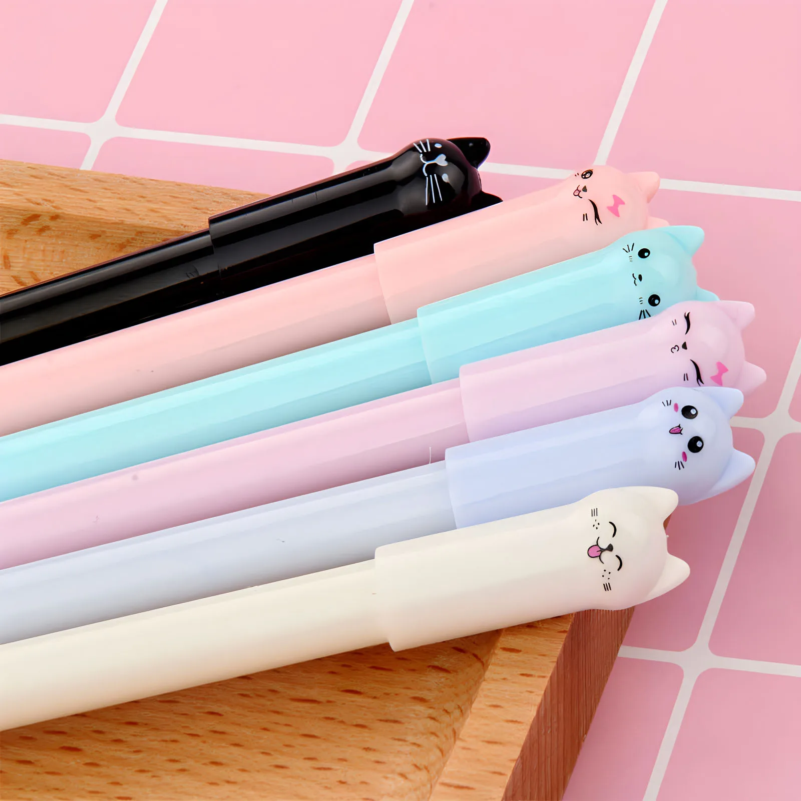 6Pcs/Lot Cute Kitten Gel Pens Cartoon Swinging Tail Cat Neutral Pen 0.5mm Black Ink Kids School Stationery Office Supplies