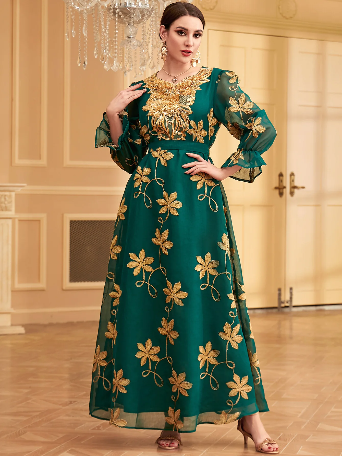 

Marocain Kaftan Embroidery Muslim Women Maxi Dress Eid Ramadan Djellaba Islamic Jalabiya Turkey Kaftan Arabic Robe Dubai Abaya