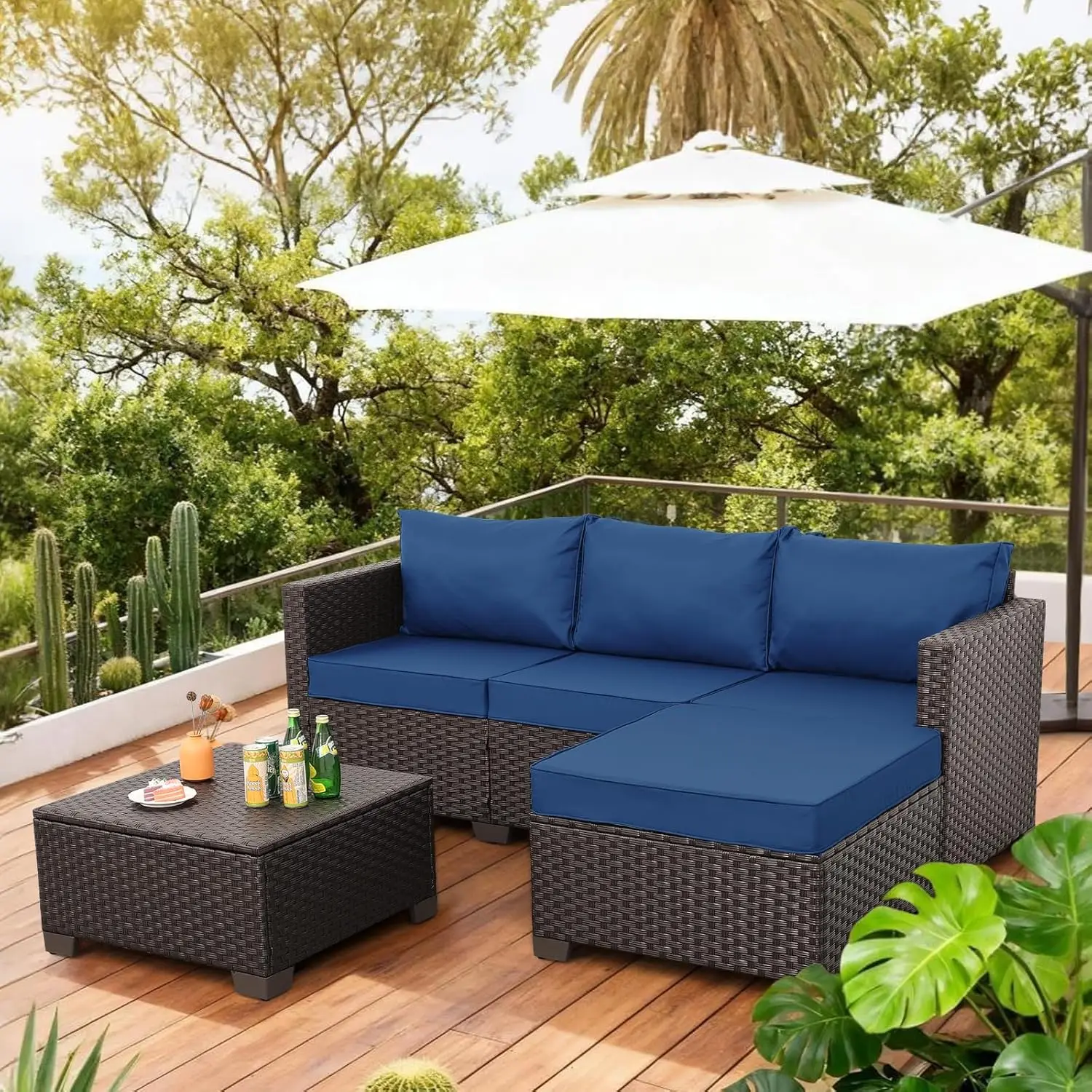 

Wicker Patio Furniture Patio Couch 3 Pieces Patio Furniture Set Outdoor Sectional With Ottoman And Outdoor Storage, Customized