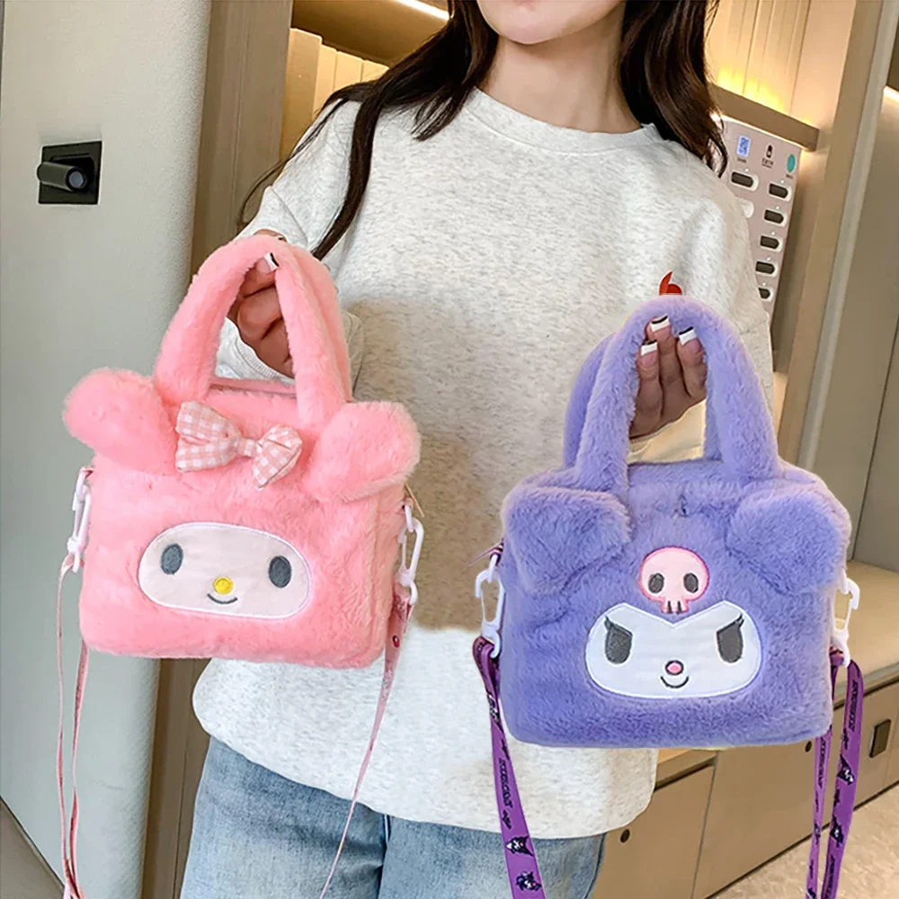 Sanrio Plüsch Tasche Kawaii Kuromi Cinnamoroll Melody Cartoon Anime Handtasche Umhängetasche Kosmetik Reise Lagerung Taschen Frauen Mädchen Geschenke