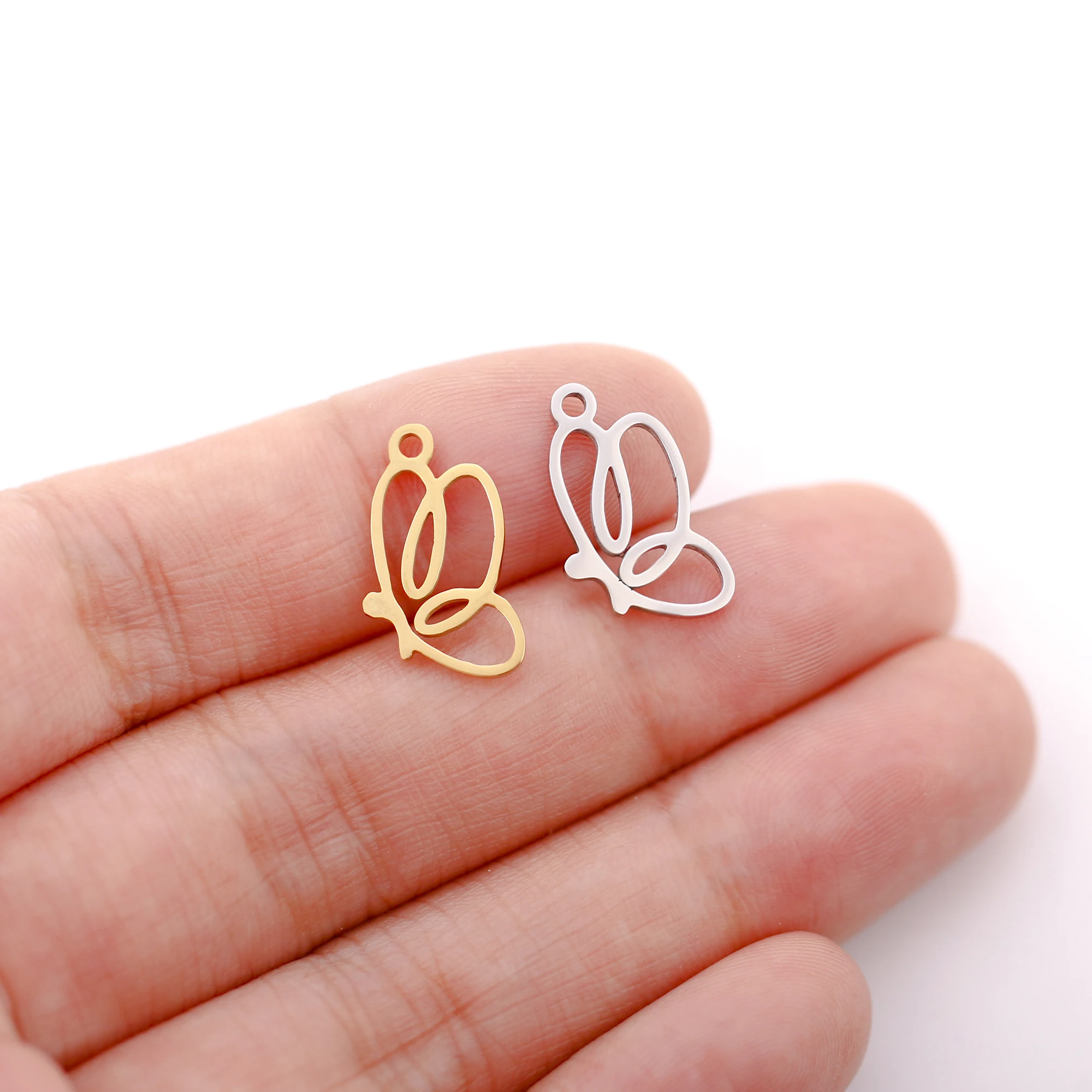 5pcs/Lot Elegant Hollow Butterfly Charms DIY Stainless Steel Jewelry Small Sweet Butterfly Pendant Bracelet Earrings Marking