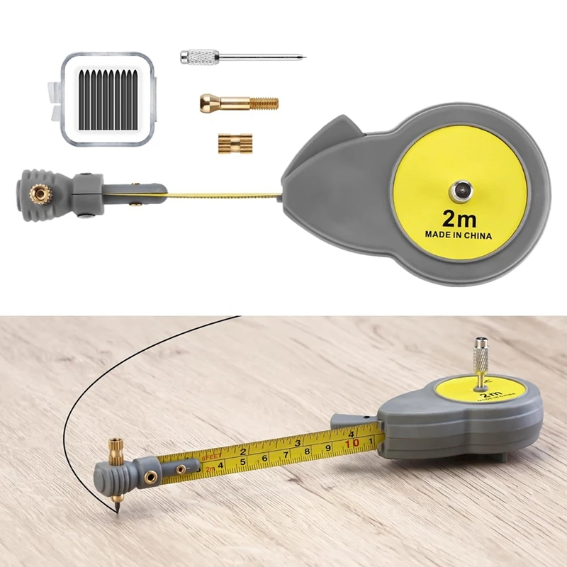 Cinta métrica giratoria con 10 cables de lápiz, herramienta de dibujo circular retráctil para líneas y arcos, 6,56 pies, haz de medida Comp