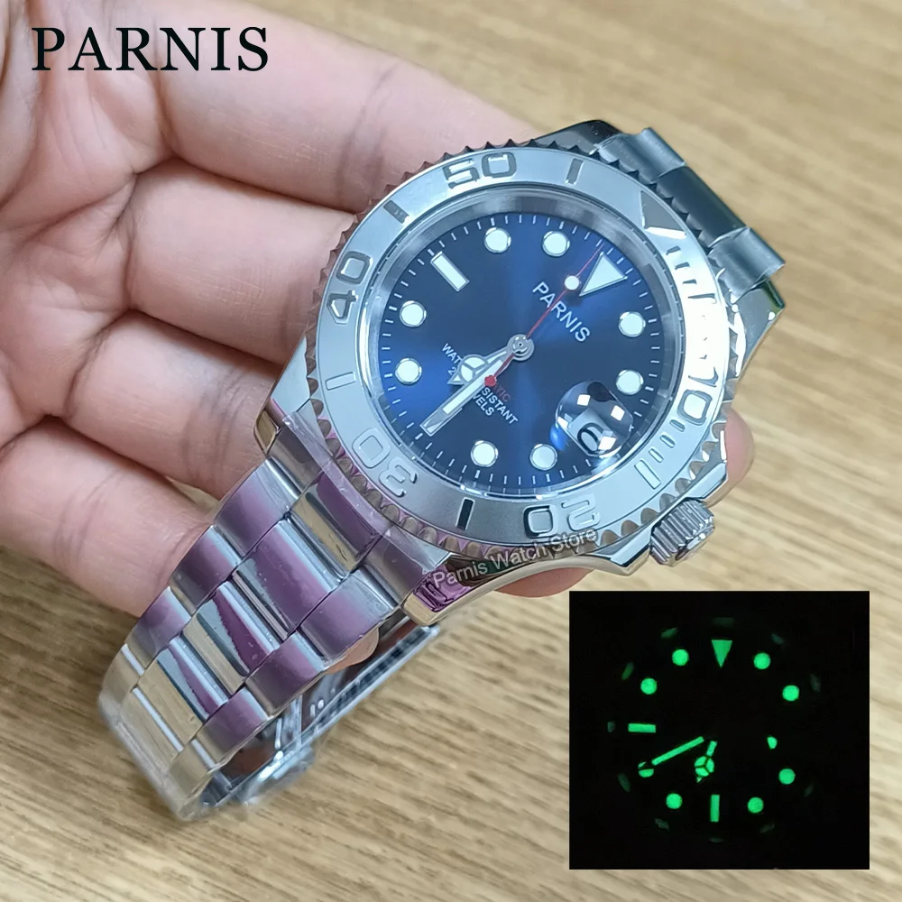 

Parnis 41mm Sapphire Glass Luminous Marker Miyota Automatic Movement Men's Watch Blue Dial Silver Rotating Bezel Stainless Steel