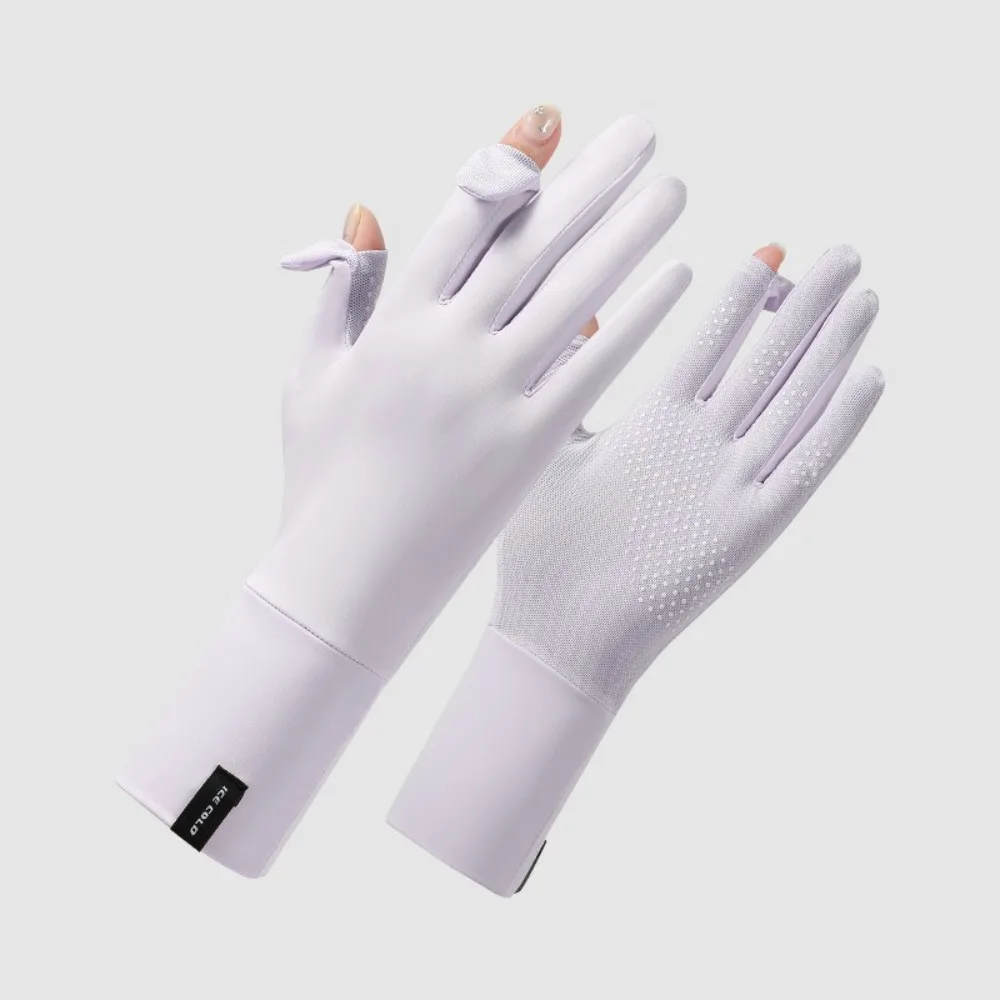 New Touch Screen Ice Silk Gloves Anti-UV Flip Finger Sunscreen Gloves Highly Elastic Lengthened Driving Mittens Summer
