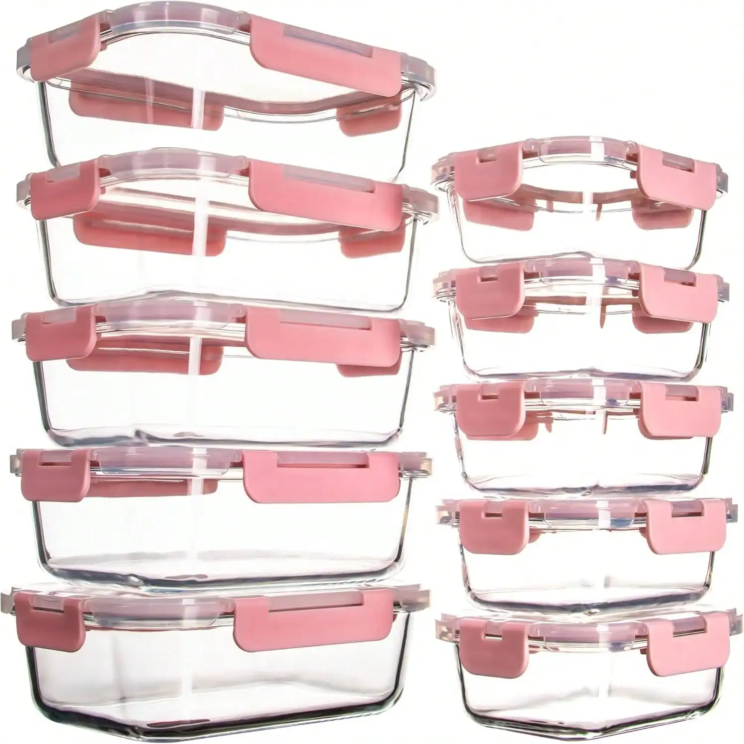 Glass Food Storage Containers Modern Cute Clear Glass Meal Prep Containers 10 Pack Pink Snap Locking Lids Airtight Leakproof Glass Lunch Boxes For Kitchen Storage Leftovers On The Go Thanksgiving Christmas Housewarming Gift