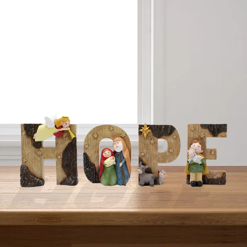 

Wood-Like Resin Alphabet Decor - Festive Letter Set for Holiday & Home
