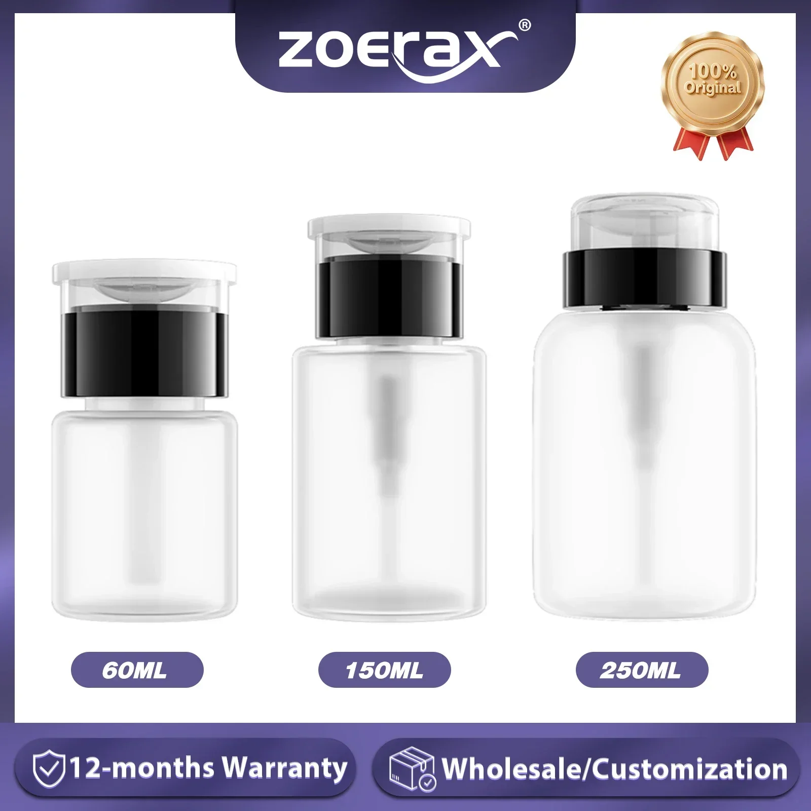ZoeRax 60/150/250ml Empty alcohol bottles Refillable Press Pump Bottle Clear Dispenser Liquid Cleaner Tool(Non-alcoholic）