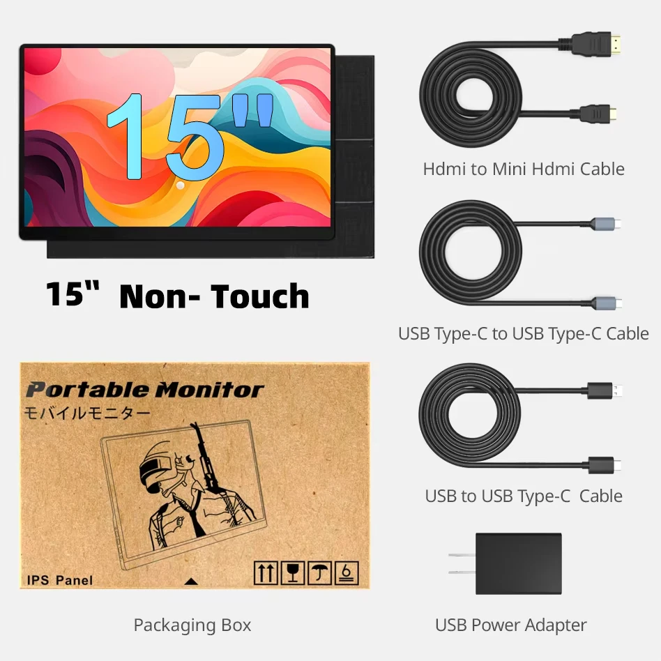 Touchscreen 15 "draagbare monitor Full HD Kantoor Aluminium Tweede externe IPS-scherm voor laptop XBox PS4/5 Switch Telefoon PC