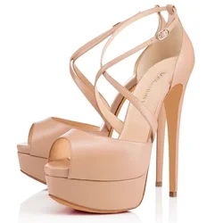 LOSLANDIFEN-zapatos de tacón superalto de 14cm para mujer, sandalias de plataforma de cuero, Ultra a la moda, para club nocturno, 817-23MA