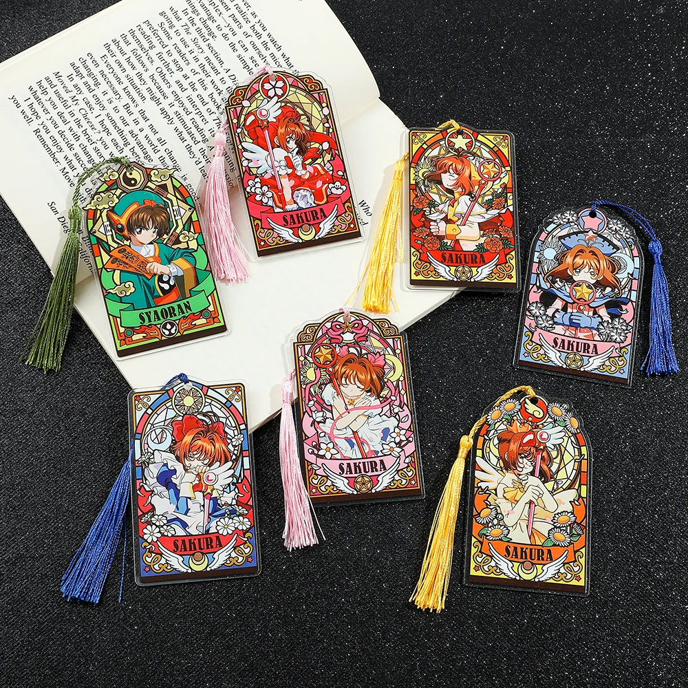 Anime Magic Card Girl Sakura Bookmark, Acrylic Bookmark with Tassel, Cartoon Fan Collection, Tassel Reading Mark for Book Lovers