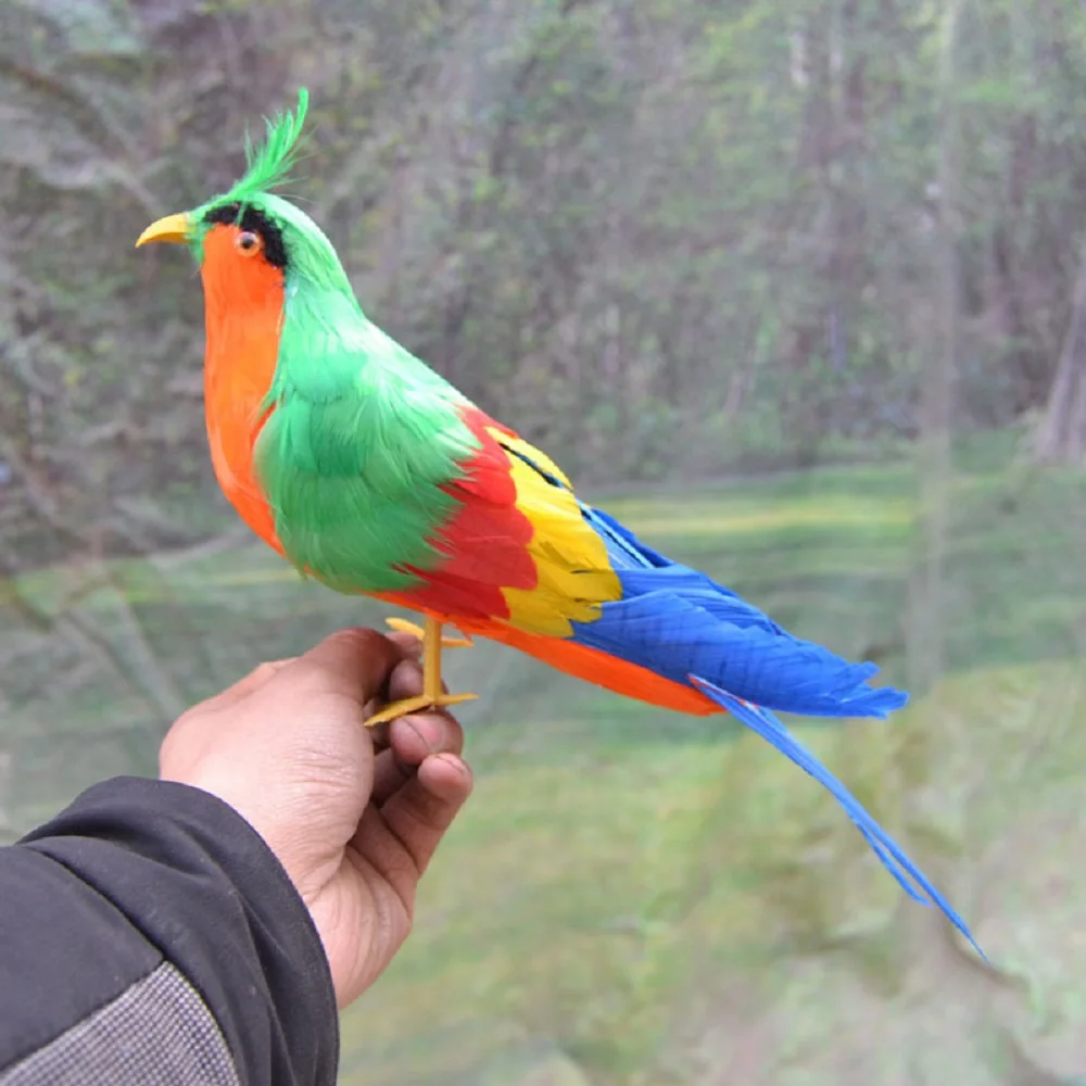 

new simulation magpie toy foam&feather green&orange bird model gift about 30cm