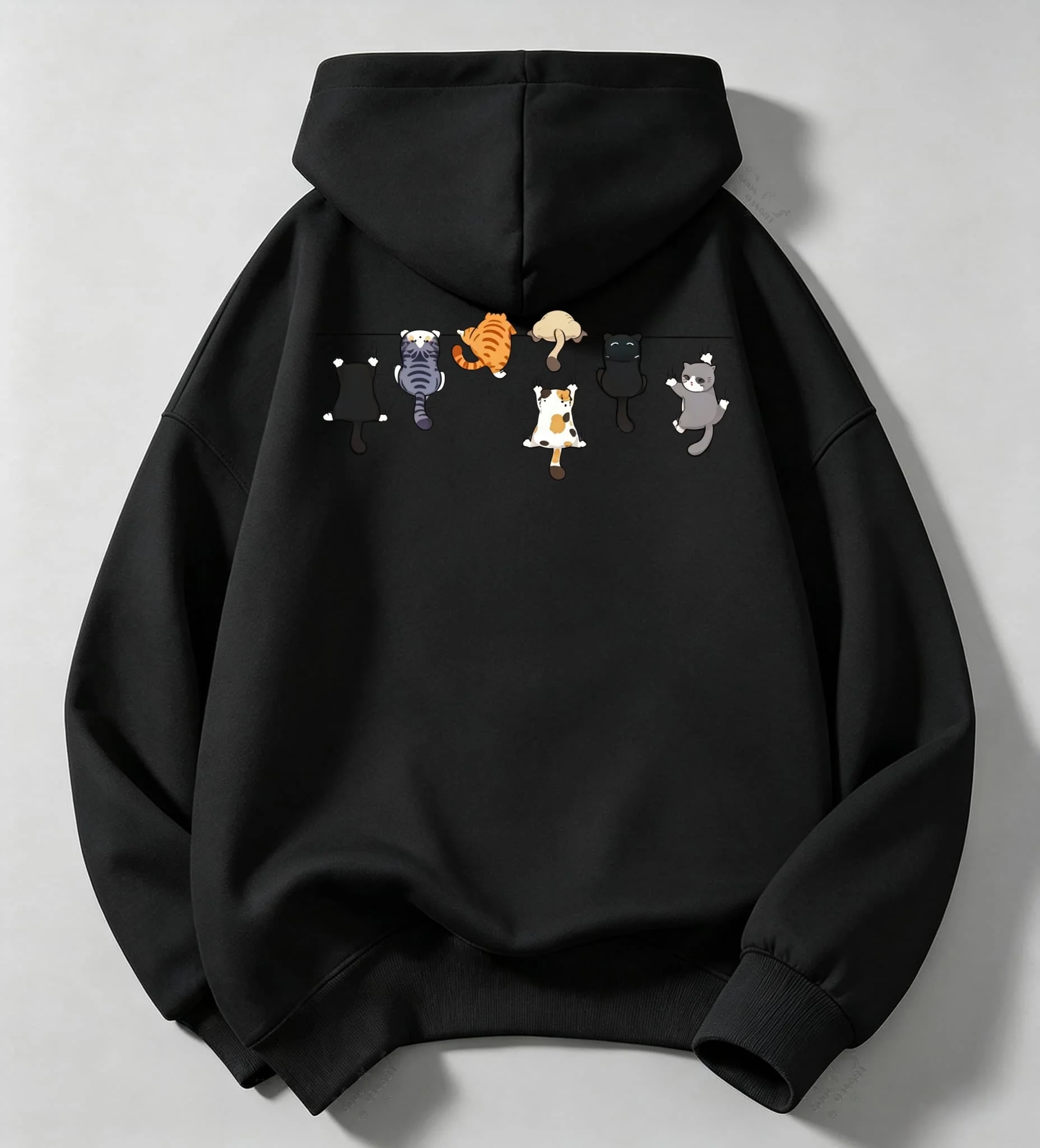 Kapuzenpullover mit Cartoon-Katzenmuster für Herren, geeignet für Frühling, Herbst und Winter, lässiger Kapuzenpullover in großer Größe, Streetwear für Paare. – Detail 12