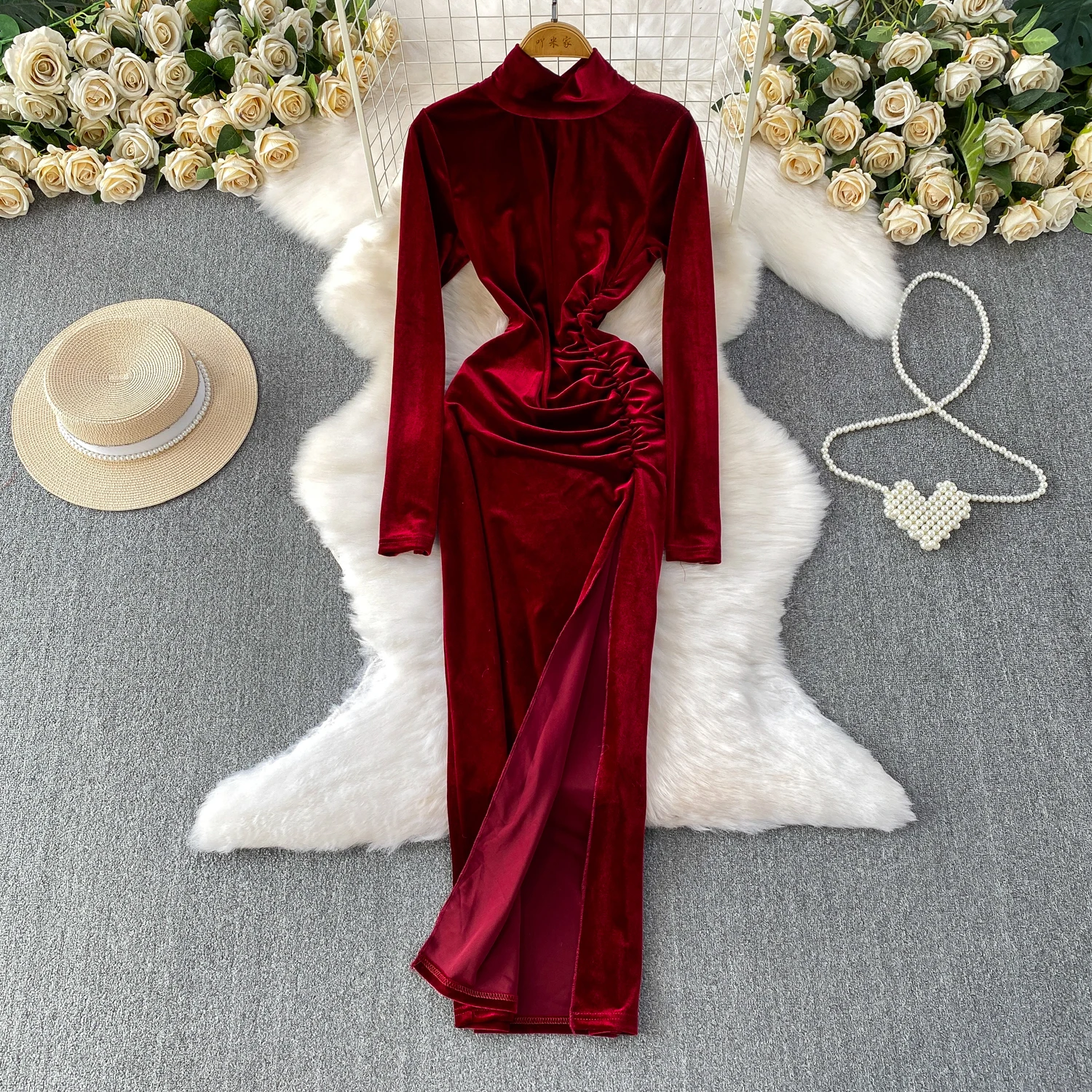 

Элегантное сексуальное тонкое платье с высоким воротником, Vestidos, осень-зима, вечерние женские платья для церемоний одежды