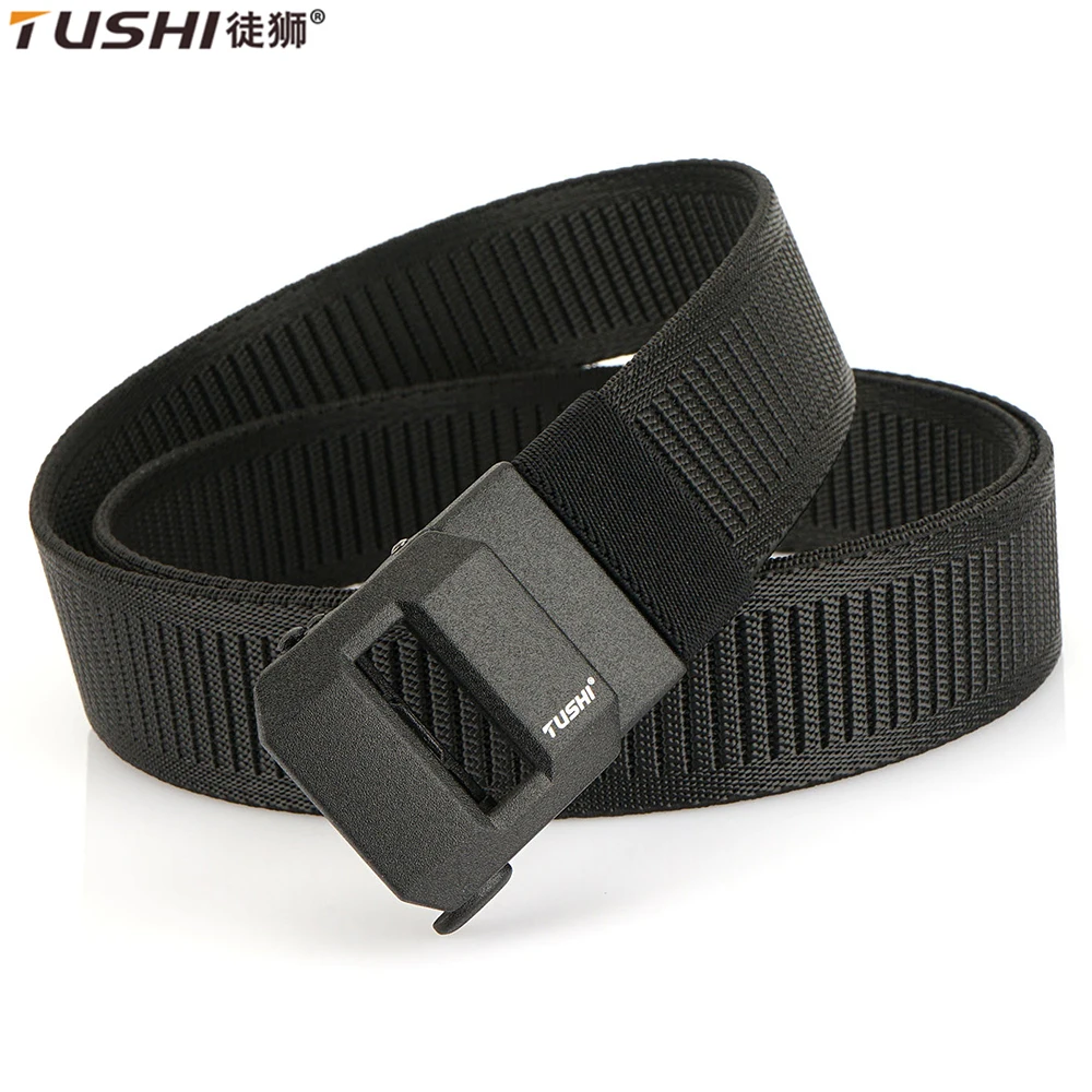 TUSHI New Elastic Belt for Men Metal Automatic Buckle Lightweight Wide Military Belt Tactical Belt Grey Casual Girdle Male