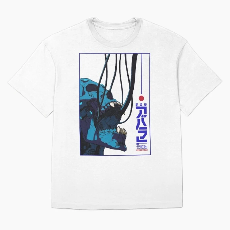 Vintage Cyberpunk Mechanical Skull T‑Shirt Men Women Japanese Retro Anime Art Print Short Sleeve O‑Neck Casual Street Tops