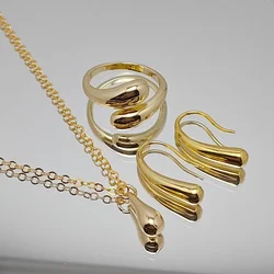 Chic and Fresh Geometric Waterdrop Jewelry Set for Women - Necklace, Earrings, and Ring - Fashion Accessories for Any Occasion