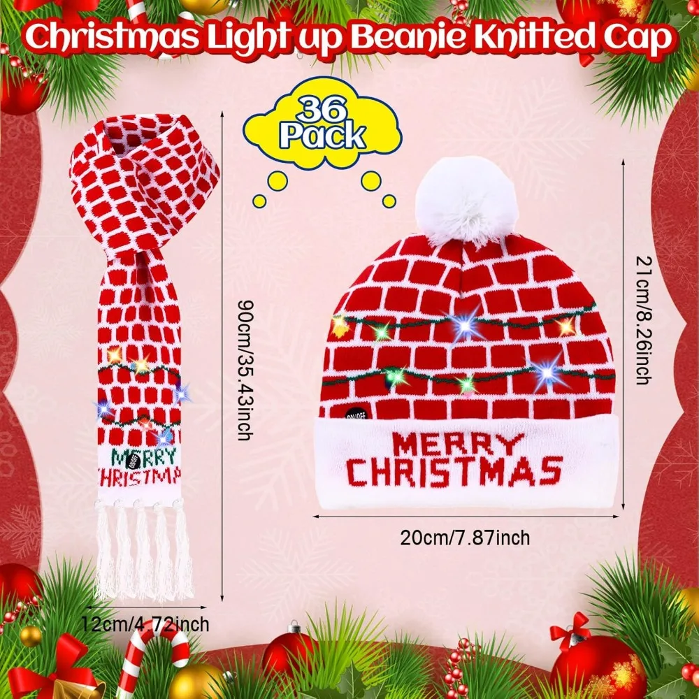 36 Pcs Christmas LED Scarf and Beanie Set