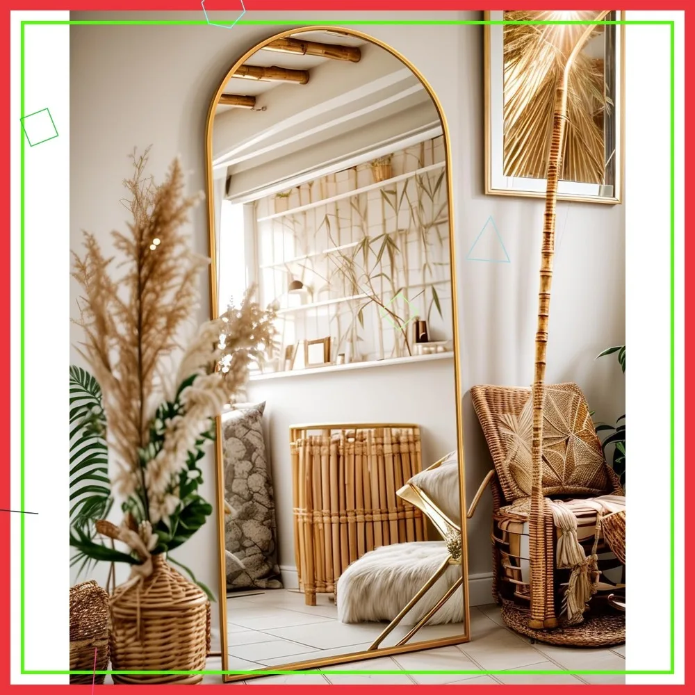 

58x19 Inch Full Length Floor Mirror with Arched Design, Gold Frame, Freestanding or Wall Mounted for Bedroom Living Room