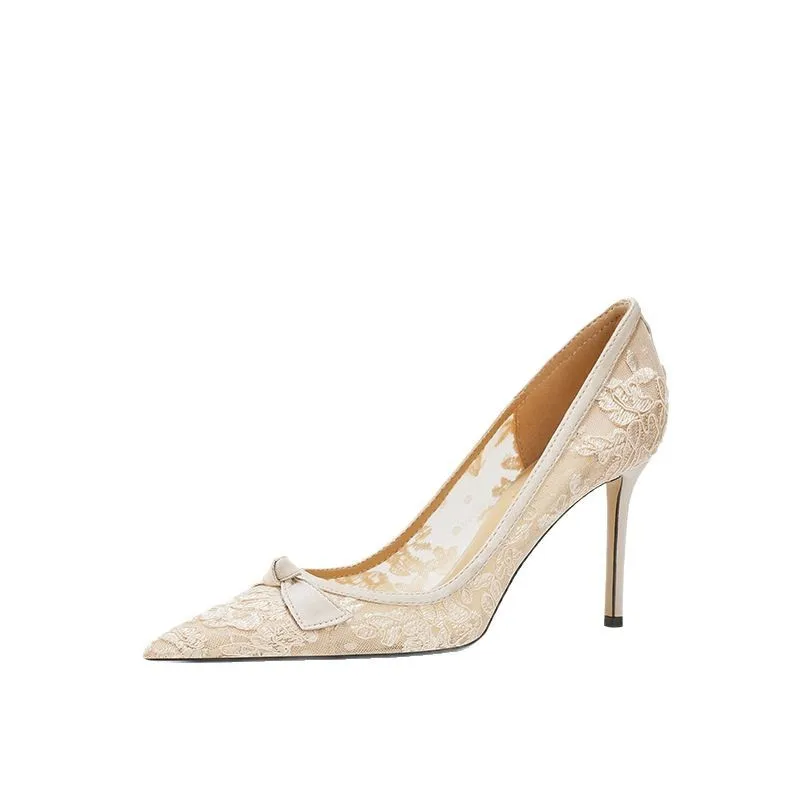

Темпераментное свадебное платье на высоком каблуке с острым носком и кружевом, основное платье, свадебное платье, женские туфли на шпильке из овчины, Chaussure