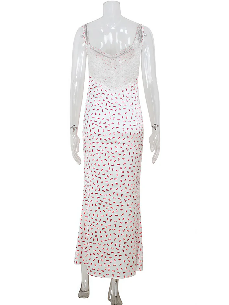 CNYISHE Stampato Patchwork di pizzo Backless Canotta Scollo a V Abiti Guaina Abiti da donna Moda casual Donna Streetwear Aderente