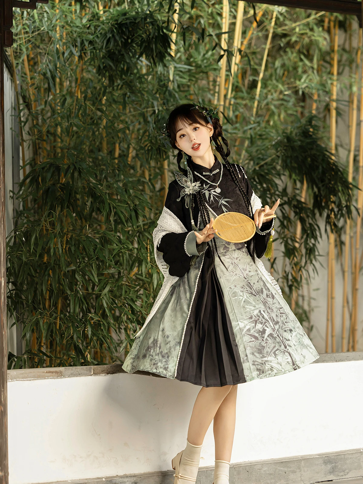 Chinaxin Bamboo Lolita Style Improved Chinese Style Shoulder Shawl Dress Set Polyester Fiber 18-25 Years Old Women's Hanfu
