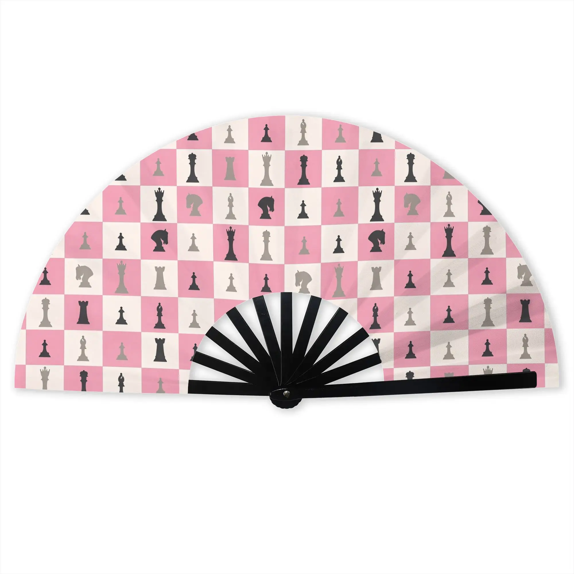 Checkmate Chess Pink and Cream by Brittanylane Folding Hand Fan  Polyester Fabric Fan Novelty Summer Accessory Decorative Fans