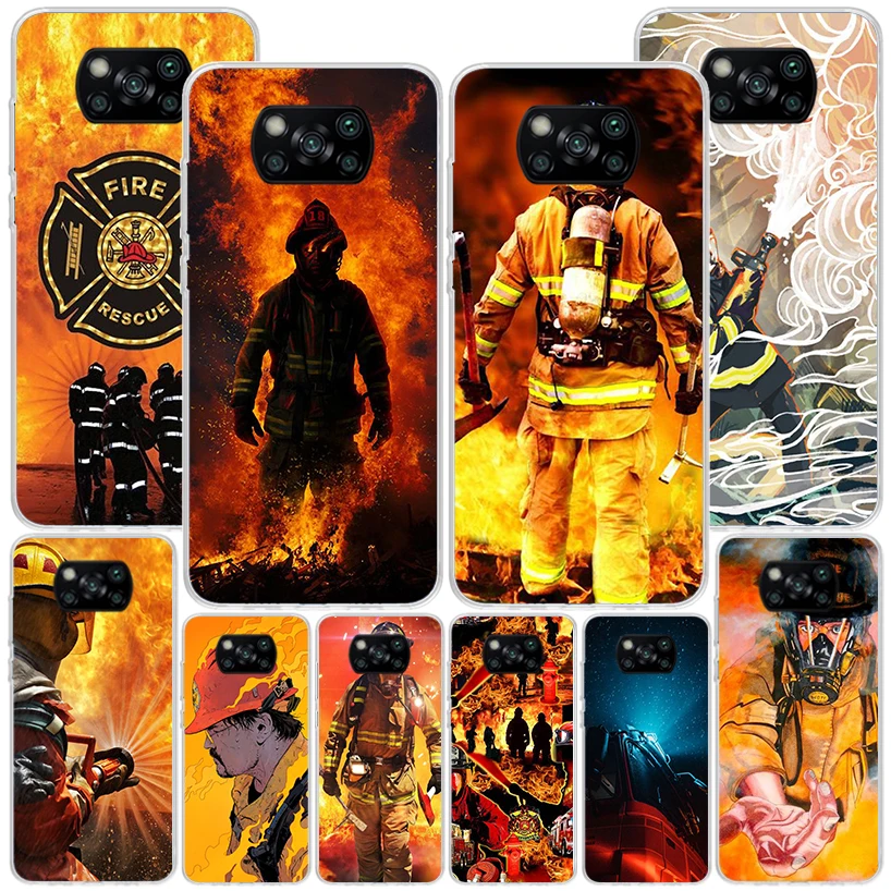 Firemen Hero Flame Phnoe Case for Xiaomi Poco X5 Pro X4 Gt X3 Nfc M5S M4 M3 M2 F3 F2 F1 Mi Note 10 Lite A2 A3 Unique Cover Coque