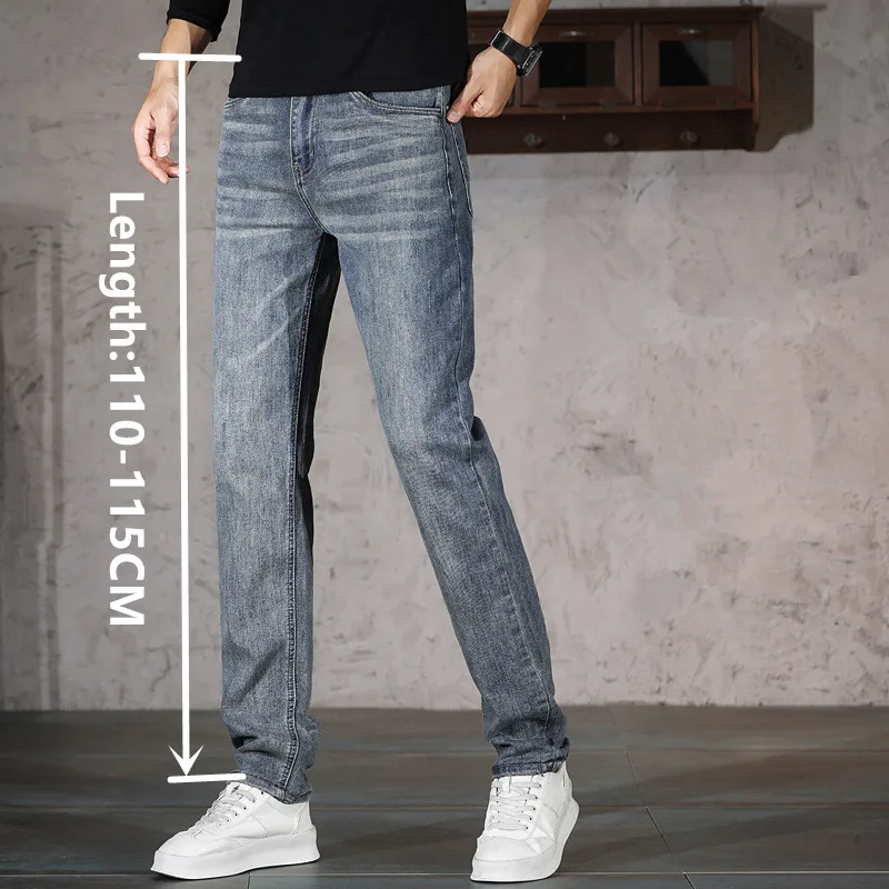 Extra Long Denim Jeans Men 110cm 115cm Elastic Loose Fit Blue Stretch Thick Tall Teenagers 190cm Autumn Male Cowboy Trousers