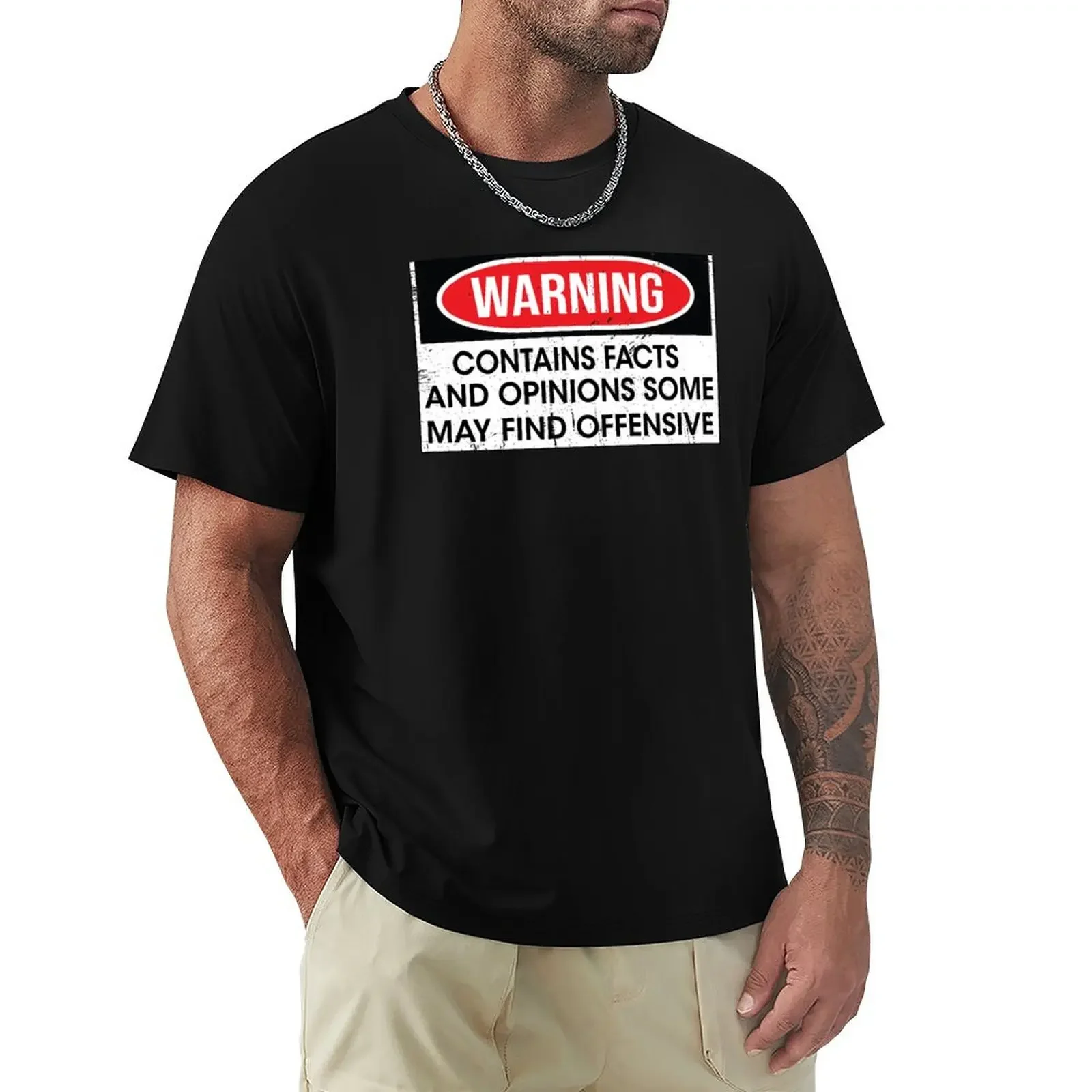 Warning Contains Facts And Opinions Some May Find Offensive T-Shirt anime clothes boys whites blacks slim fit t shirts for men