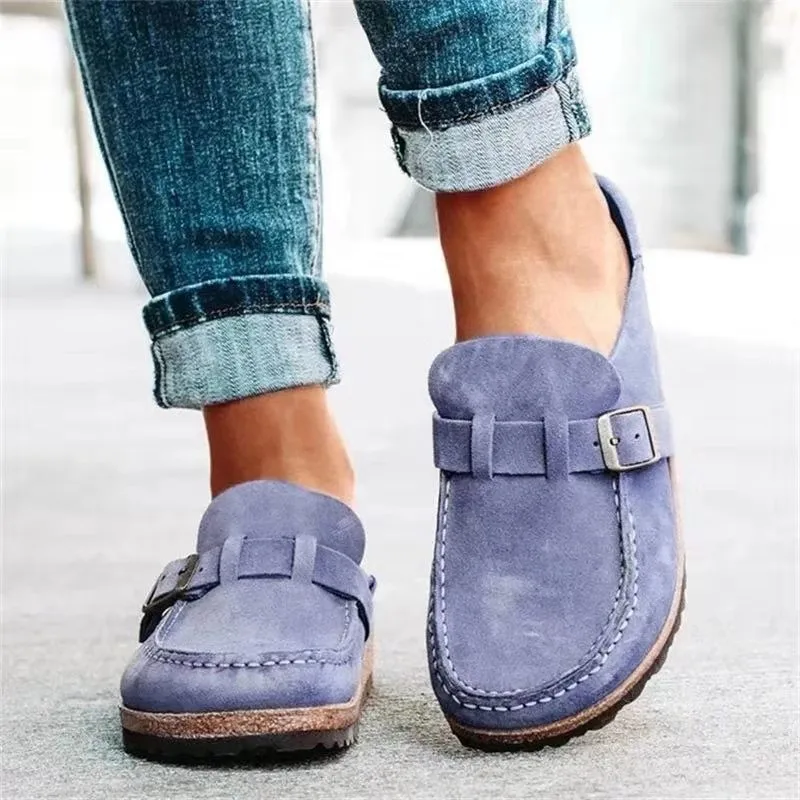 2026 New Women's Shoes Slip on Female Flats Durable Belt Buckles Mules Fashion Wear Resistant Women Half Slippers Retro Shoes