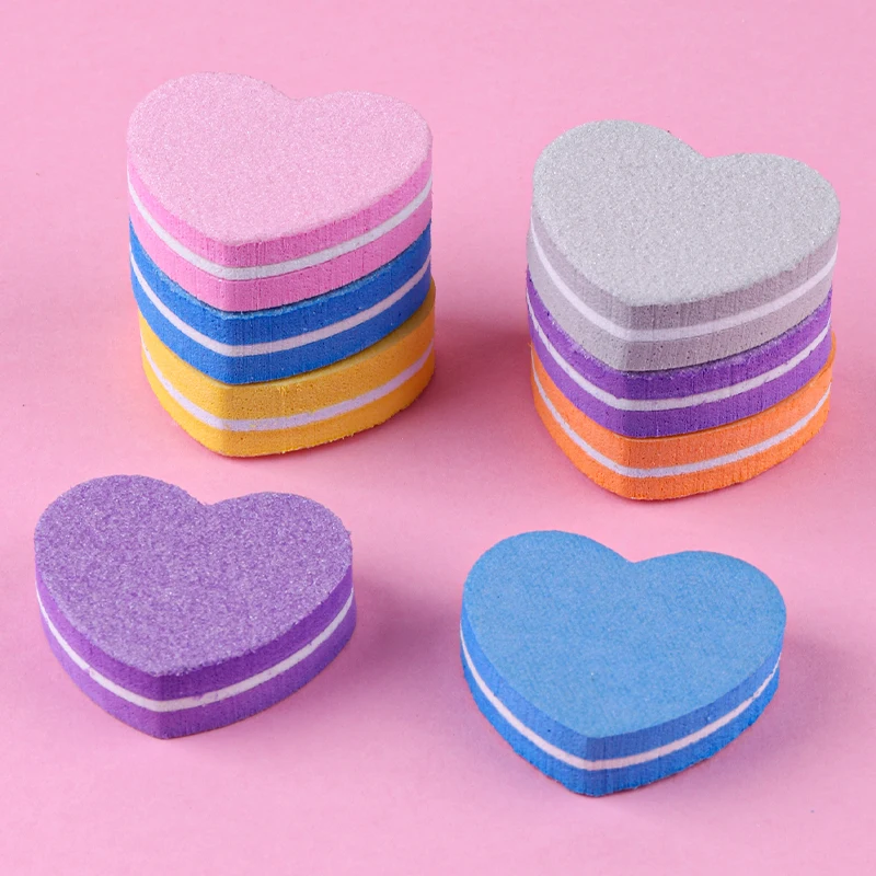 50/100Pcs Heart Shape Mini Nail Files Buffer Blocks 100/180 Disposable Nail Polishing Sanding Blocks for Manicure Pedicure Tools