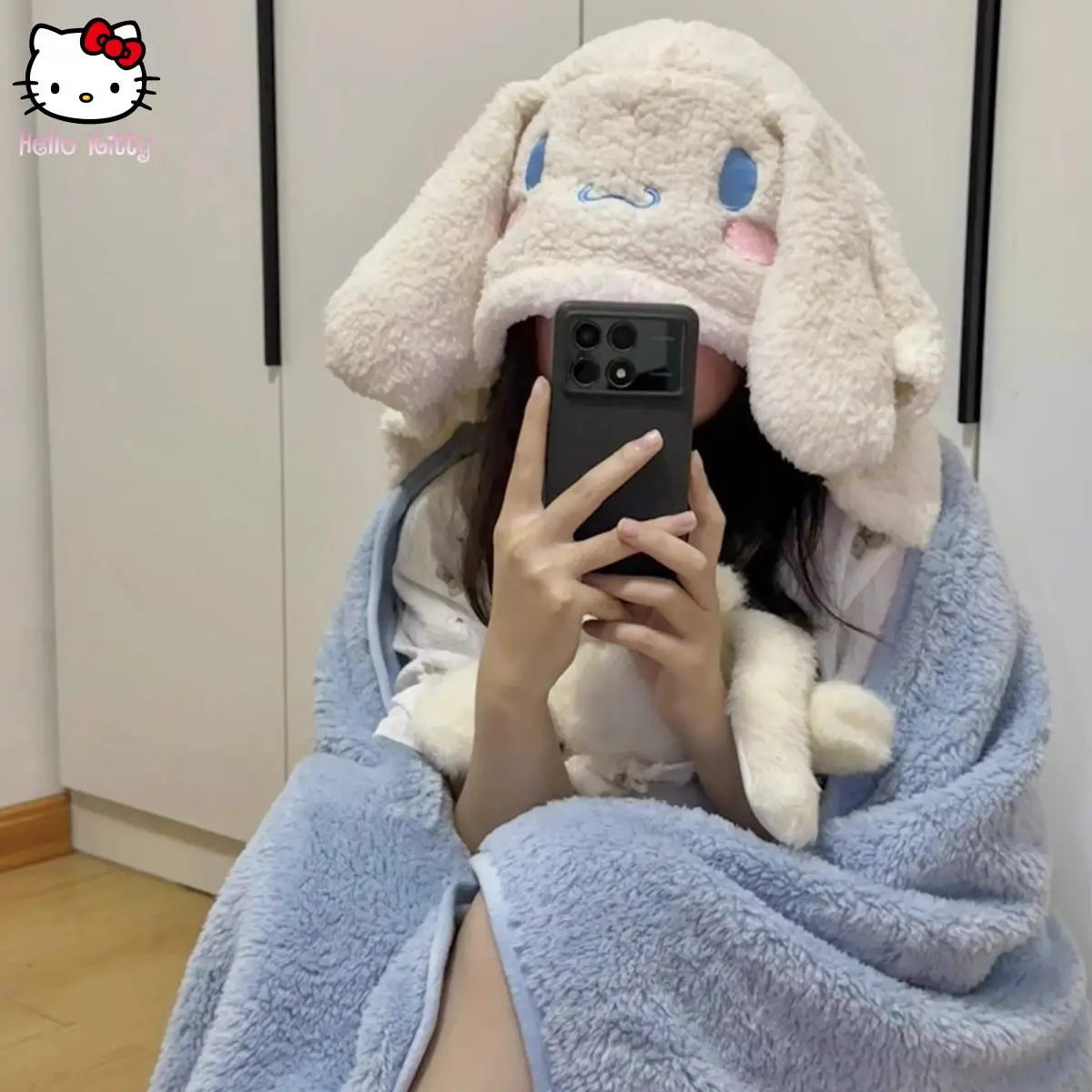 

Одеяло с кондиционером Sanrio Cinnamoroll, милый плащ с капюшоном, студенческое общежитие, офисное одеяло, домашнее мультяшное сиеста, сохраняет тепло
