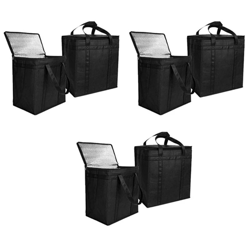 Hot kf-6 Pack Insulated Reusable Grocery Bag Food Delivery Bag With Dual Zipper
