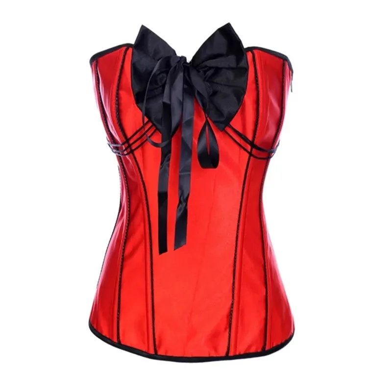 

Красный сексуальный корсет с завышенной талией, бюстье, топ для женщин, атласный бант на шнуровке, украшение, корсет на косточке, нижнее белье, винтажная викторианская мода