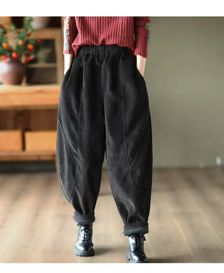Chenille Velvet Thickened Versatile Casual Pants for Women Autumn Winter New Loose Spliced Harem Pants Female Solid Warm Trouser