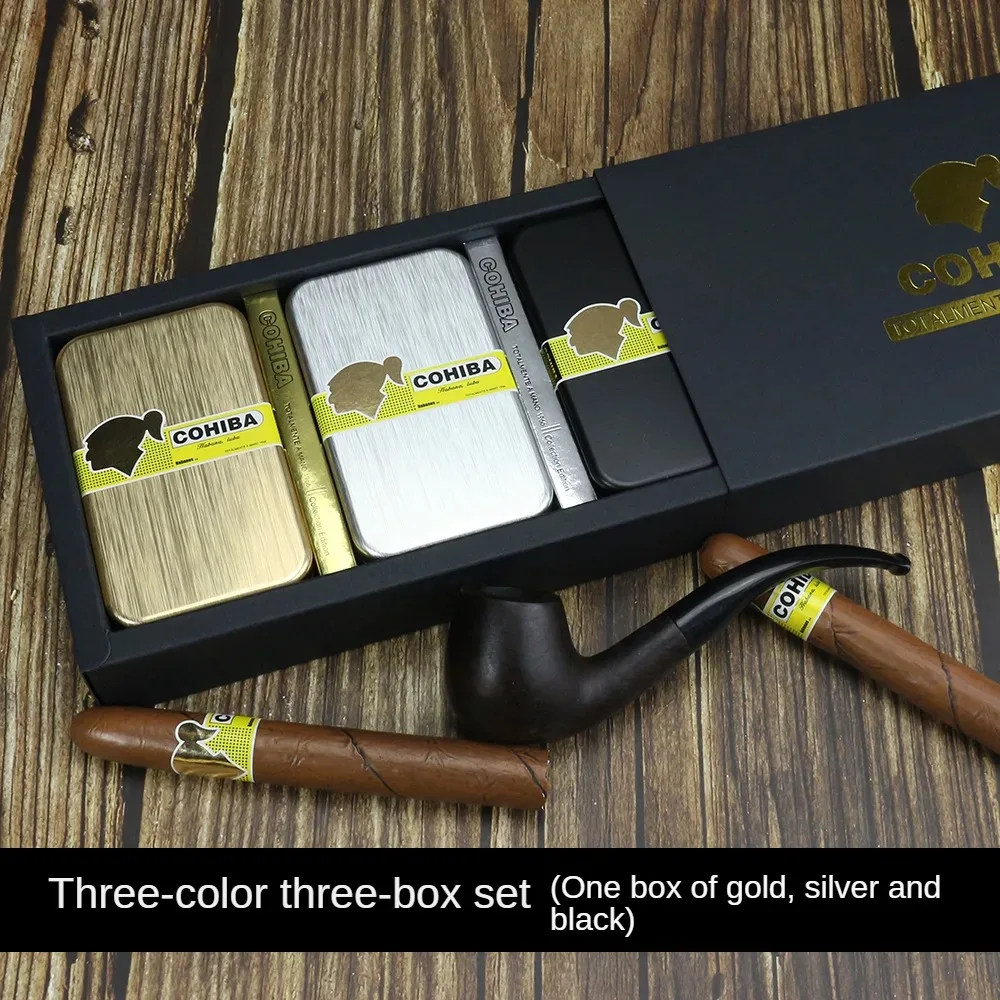 Luxury Metal Case Cigar Matches with Cohiba and Lengthened Pipe. Perfect Gift for Cigar Aficionados.