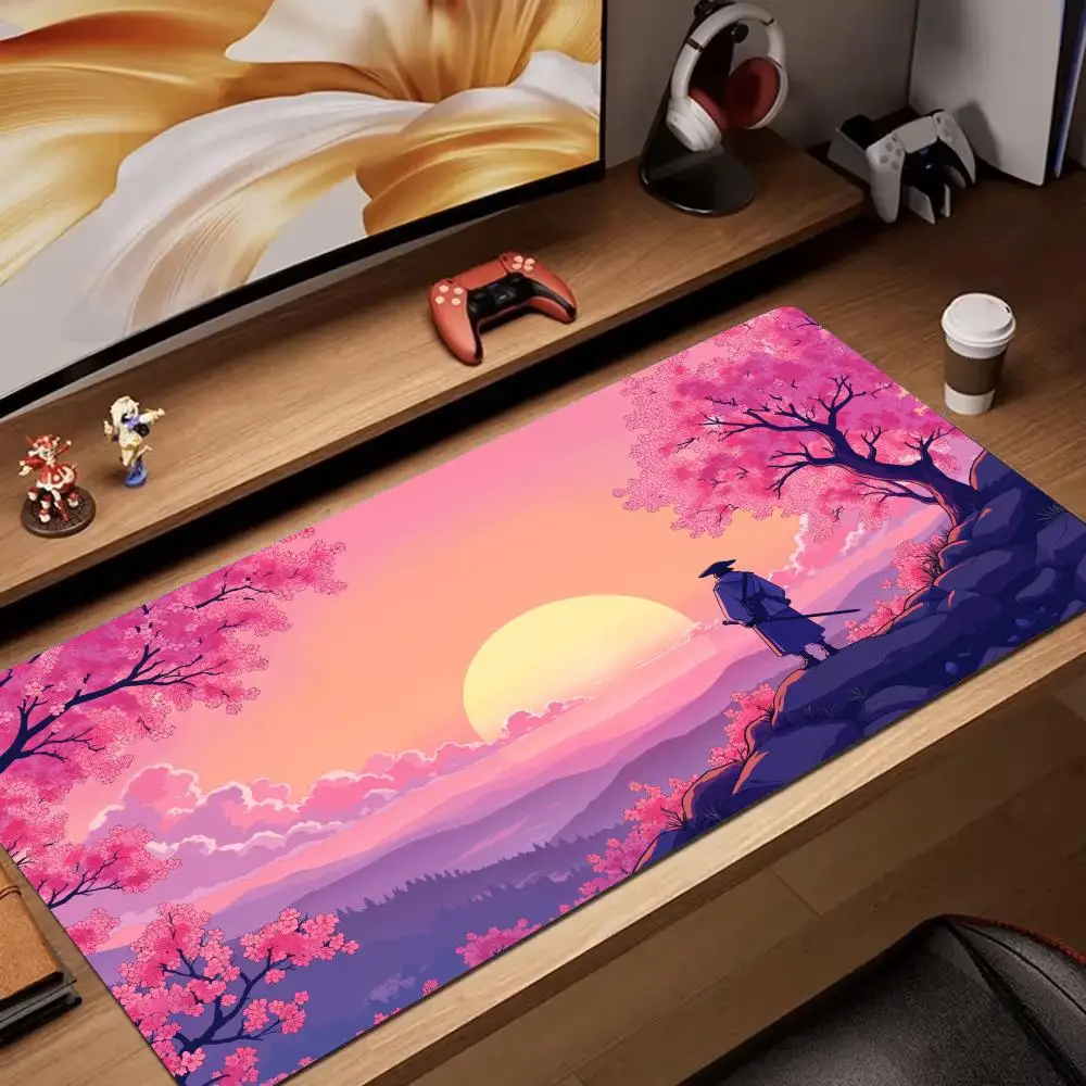 

Cherry blossoms and samurai Mouse Pad rubber anti-slip Desk Mat gamer pc accessories Gaming mat keypad expansion mousepad
