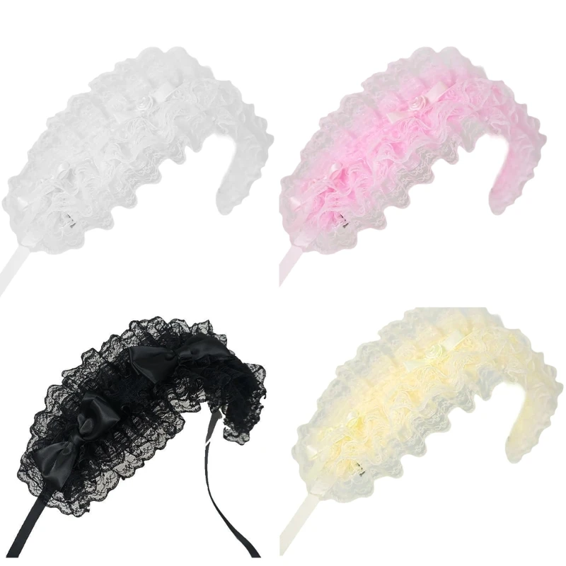 

Girl Rosette Ruffled Lace Headbands Subculture Rosette Ribbon Flouncing Headwear Dropshipping