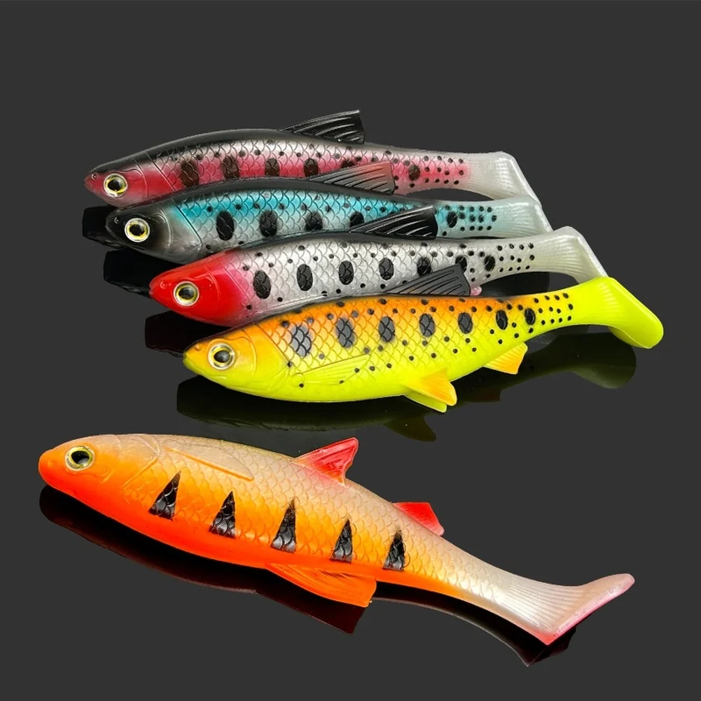 Realistic Fish Scale Lure Fishing Lure Black Pink White T-Tail Lure T-shaped Tail Design Realistic 3D Eyes Elastic PVC Material