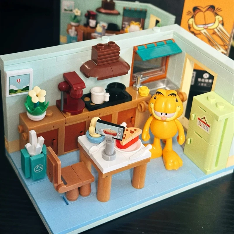 SLUBAN Garfield assembled model micro-scene building blocks animation peripheral collection ornaments DIY birthday gift toys