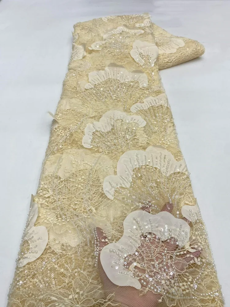 African Nigerian Lace Fabric 5 Yards Embroidered High Quality Tulle French Lace for Dresses Groom 2026