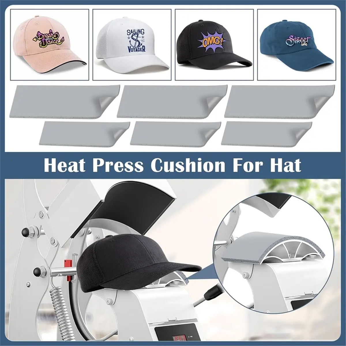 Reliable- 6P Silicone Heat Pad Transfer Sponge Heat Ironing Cover Pad for Hat Transfer Vinyl Ironing Mat for DIY Home Use