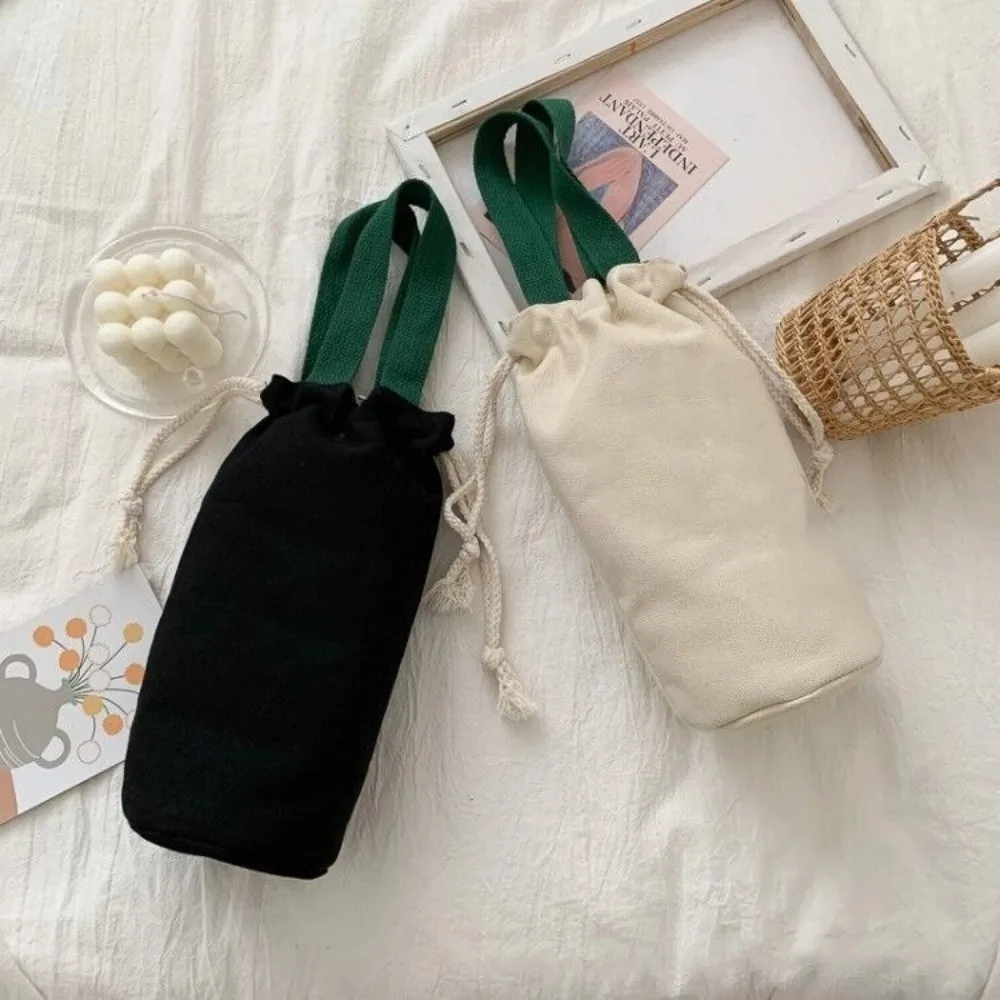 New High Quality Fashion Portable Canvas Thermos Pouch Solid Color Handheld Mug Holder Sleeve Water Bottle Carrier Bag Outdoor