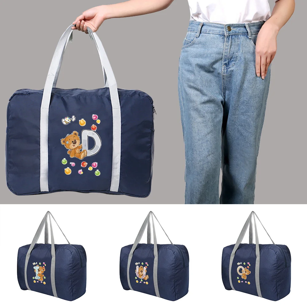 Neue Faltbare Reisetaschen Unisex Kleidung Organisatoren Große Kapazität Duffle Tasche Bär Brief Druck Frauen Handtaschen Männer Reisetasche