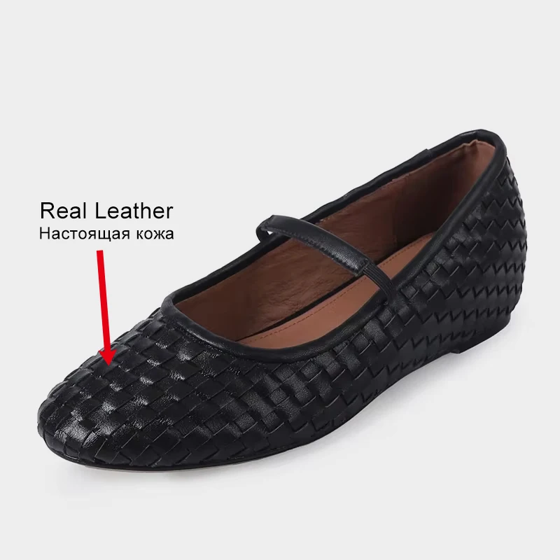 JOZHAMTA Women Woven Flats Shoes Genuine Leather Low Heels For Spring Shoes Vintage Strap Casual Daily Office Dress Size 34-40