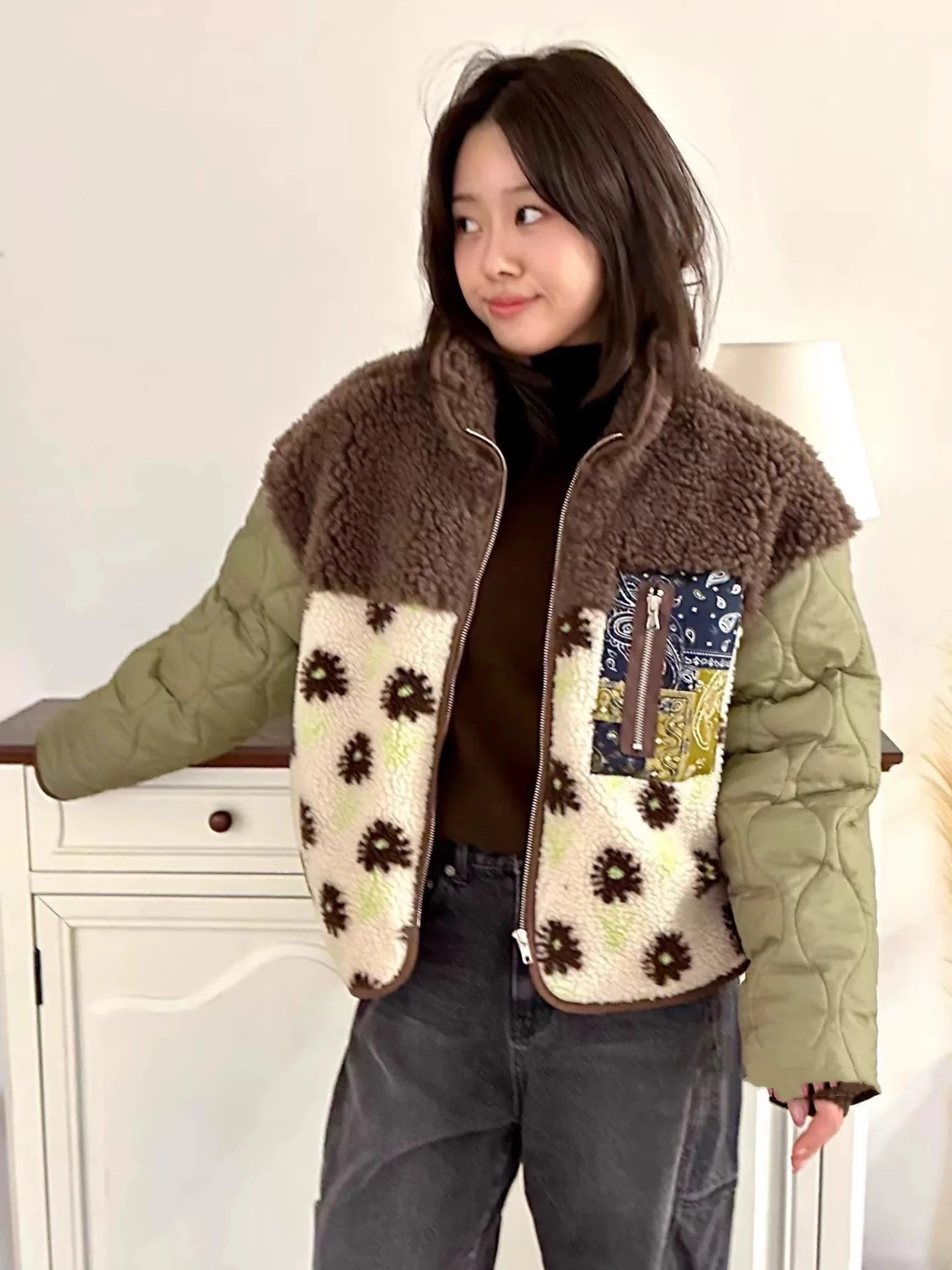 

Цвет ретро Blo Lamb Fur ort Cotton Jaet Женское зимнее Thiened Теплое хлопковое пальто прямого кроя Sle Long Sve