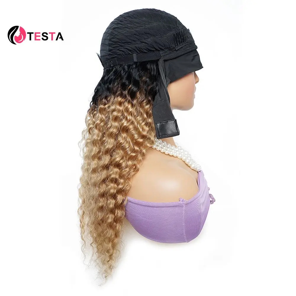 Peruca Glueless Deep Wave Headband para Mulheres, Ombre, Honey Blonde, Cabelo Humano, Máquina Completa Feita, Peruca Remy Brasileira, Densidade a 150%, 1B27