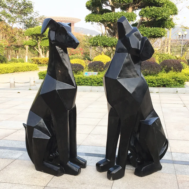Fiberglass block surface geometric dog sculpture outdoor garden forest abstract animal ornament
