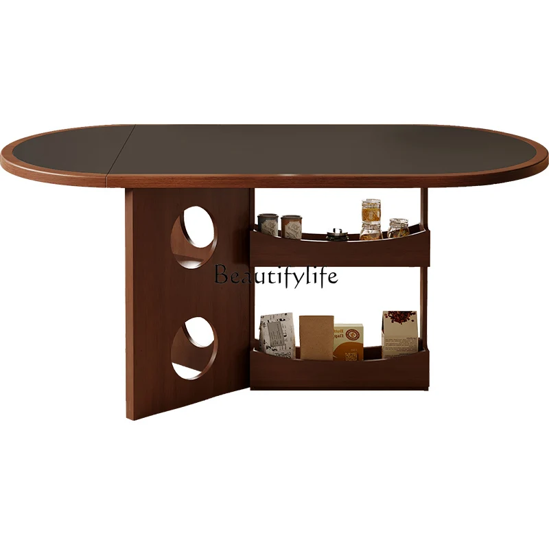 

Retro wall rock slab dining table Nordic modern simple household oval wall foldable dining table